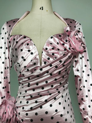 Polka Dot Promenade | Deep V - Neck 3D Floral Mini Dress - Negative Apparel