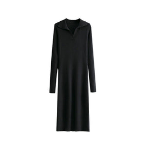 POLO collar knitted solid color slim - fitting and thin bottoming dress - Negative Apparel