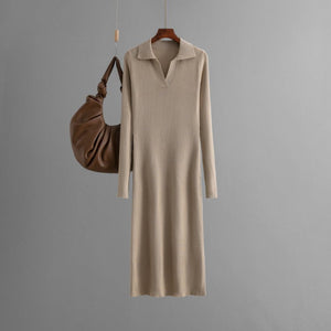 POLO collar knitted solid color slim - fitting and thin bottoming dress - Negative Apparel