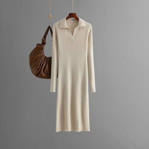 POLO collar knitted solid color slim - fitting and thin bottoming dress - Negative Apparel