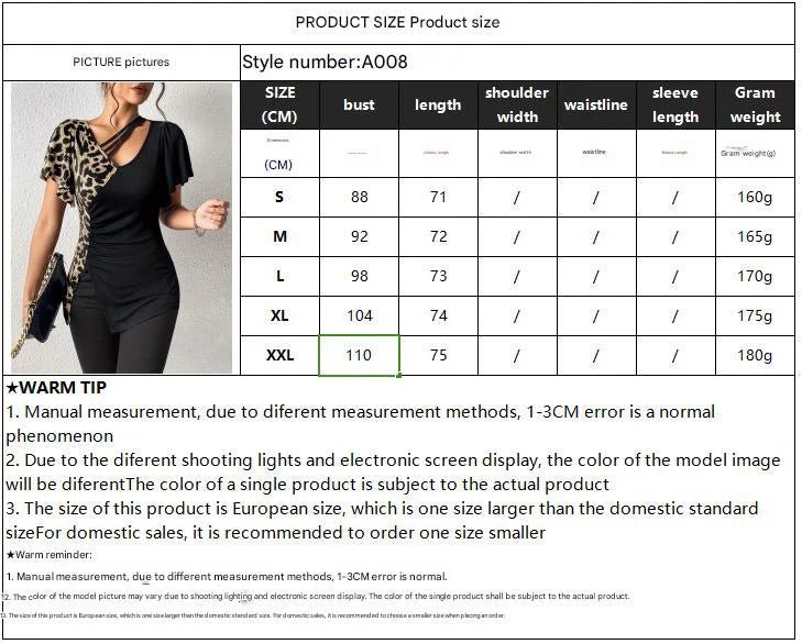 Popular leopard print asymmetric collar butterfly sleeve splicing top women - Negative Apparel