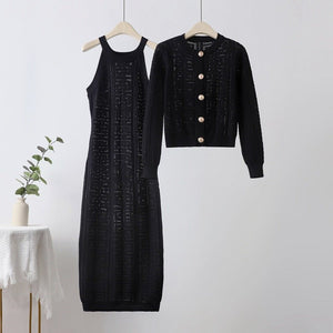 Premium Knitted Suit Jacket Suspender Dress Two - piece Set - Negative Apparel
