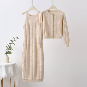 Premium Knitted Suit Jacket Suspender Dress Two - piece Set - Negative Apparel