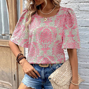 Printed half - sleeved shirt pullover top - Negative Apparel