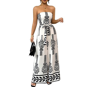 Printed jumpsuit wide - leg slim - fit lace - up jumpsuit - Negative Apparel