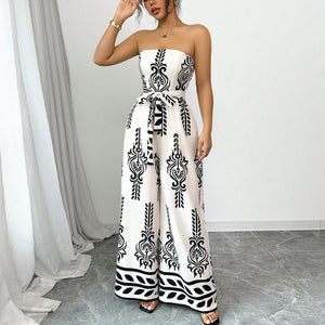 Printed jumpsuit wide - leg slim - fit lace - up jumpsuit - Negative Apparel