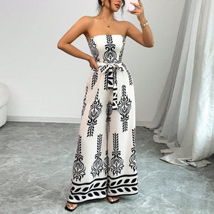 Printed jumpsuit wide - leg slim - fit lace - up jumpsuit - Negative Apparel