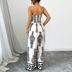 Printed jumpsuit wide - leg slim - fit lace - up jumpsuit - Negative Apparel