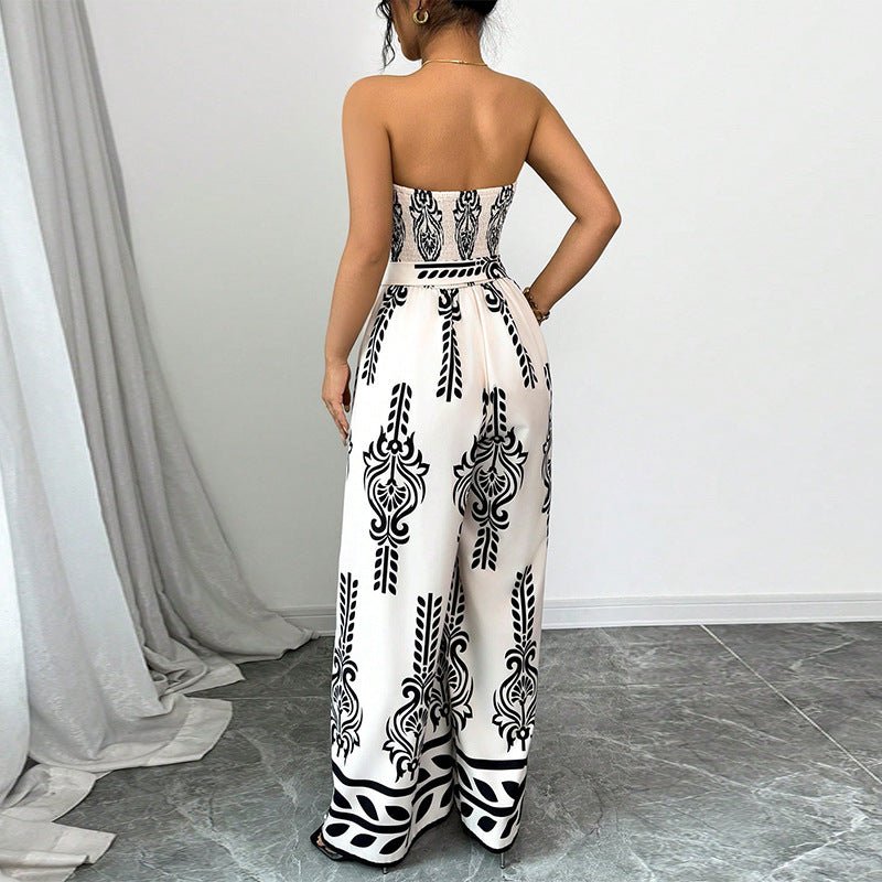 Printed jumpsuit wide - leg slim - fit lace - up jumpsuit - Negative Apparel