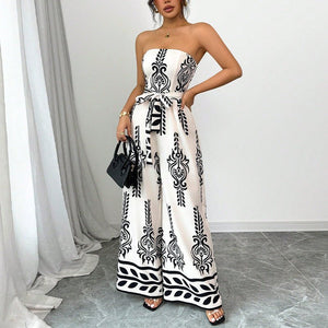 Printed jumpsuit wide - leg slim - fit lace - up jumpsuit - Negative Apparel