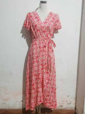 Printed short - sleeved one - piece tie skirt beach holiday style swing dress - Negative Apparel