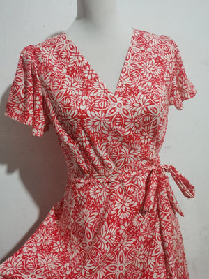 Printed short - sleeved one - piece tie skirt beach holiday style swing dress - Negative Apparel