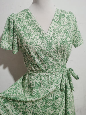 Printed short - sleeved one - piece tie skirt beach holiday style swing dress - Negative Apparel