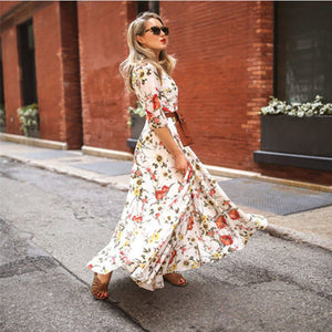 Printed Swing Floral Slim Long Dress - Negative Apparel