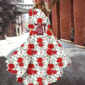 Printed Swing Floral Slim Long Dress - Negative Apparel