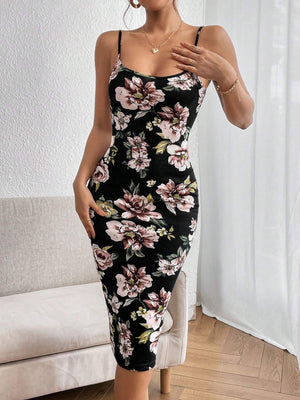 Privé Floral Print Split Hem Cami Dress - Negative Apparel