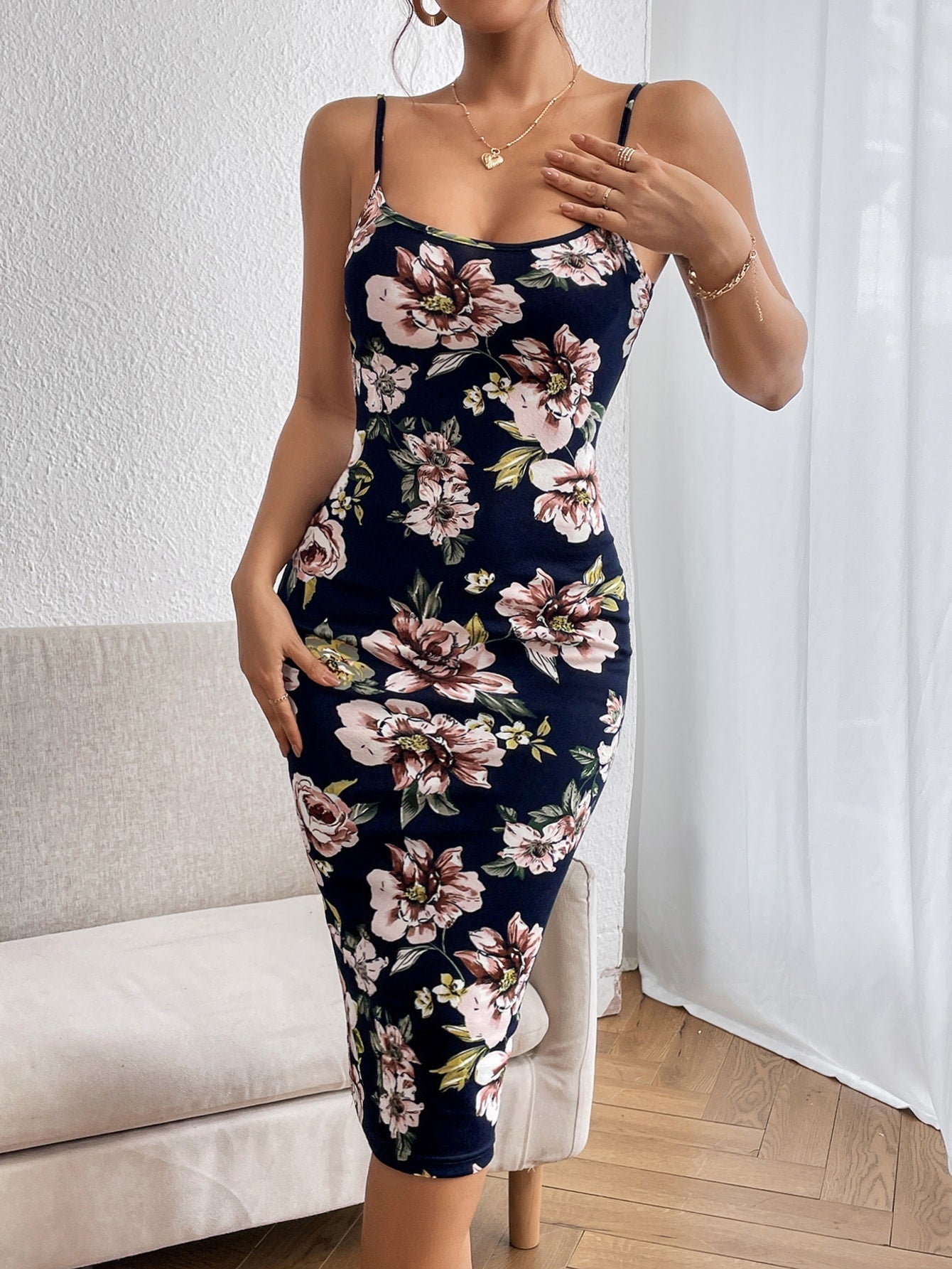 Privé Floral Print Split Hem Cami Dress - Negative Apparel