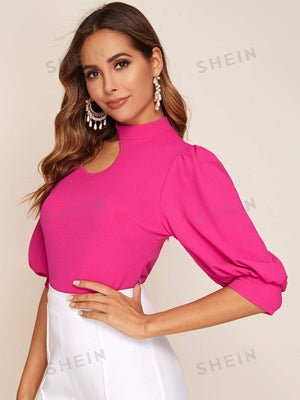 Privé Neon Pink Cutout Detail Puff Sleeve Top - Negative Apparel