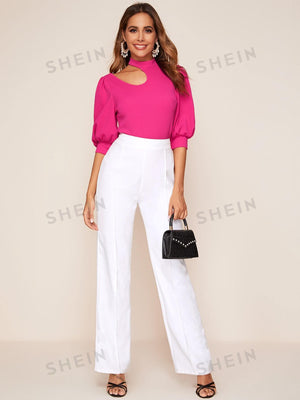 Privé Neon Pink Cutout Detail Puff Sleeve Top - Negative Apparel