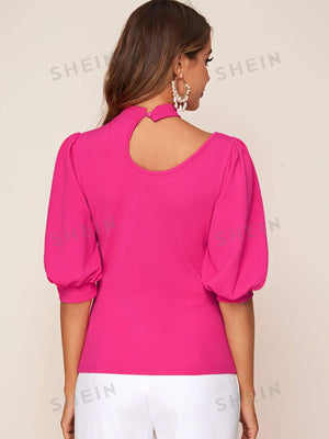 Privé Neon Pink Cutout Detail Puff Sleeve Top - Negative Apparel