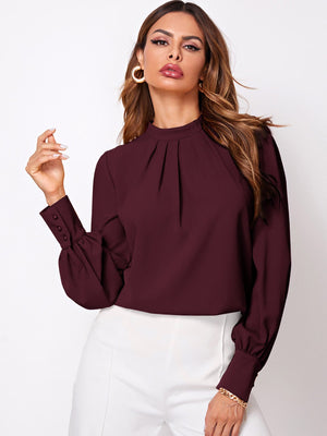 Privé Solid Ruched Keyhole Back Blouse - Negative Apparel