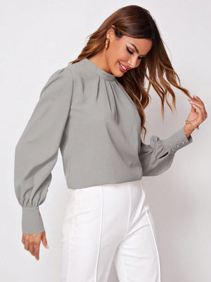 Privé Solid Ruched Keyhole Back Blouse - Negative Apparel