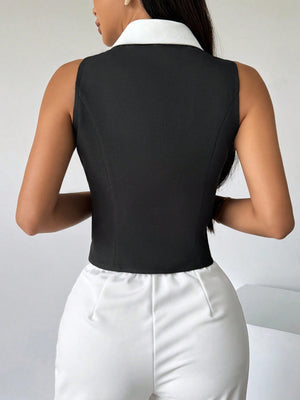 Privé Women's Color Block Sleeveless Shirt With Front Button Closure,Work Women Shirts. Elegant Style For Summer.Old Money.Teacher Clothes.Business Casual Women. - Negative Apparel