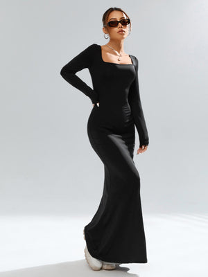 Privé Women's Simple Casual Elegant Abstract Print Turtleneck Long Sleeve Bodycon Mermaid Dress Fall Clothes Black Elegant Dress Homecoming Dresses - Negative Apparel