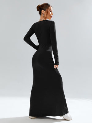 Privé Women's Simple Casual Elegant Abstract Print Turtleneck Long Sleeve Bodycon Mermaid Dress Fall Clothes Black Elegant Dress Homecoming Dresses - Negative Apparel