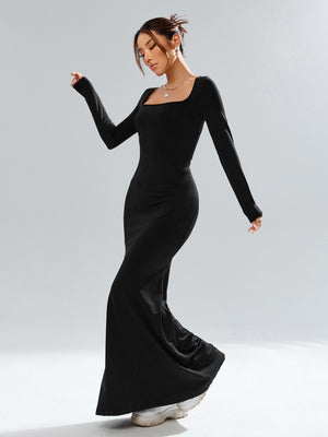 Privé Women's Simple Casual Elegant Abstract Print Turtleneck Long Sleeve Bodycon Mermaid Dress Fall Clothes Black Elegant Dress Homecoming Dresses - Negative Apparel