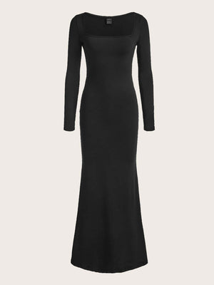 Privé Women's Simple Casual Elegant Abstract Print Turtleneck Long Sleeve Bodycon Mermaid Dress Fall Clothes Black Elegant Dress Homecoming Dresses - Negative Apparel