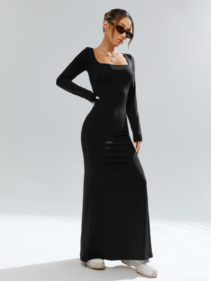 Privé Women's Simple Casual Elegant Abstract Print Turtleneck Long Sleeve Bodycon Mermaid Dress Fall Clothes Black Elegant Dress Homecoming Dresses - Negative Apparel