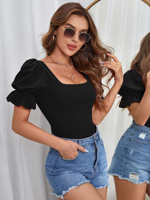 Puff sleeve bodysuit summer fashion slim sxy tops for women - Negative Apparel