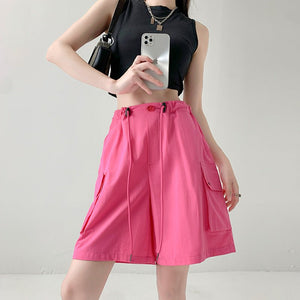 Pure cotton washed shorts women's summer new loose straight overalls casual spice wide - leg sports five - point medium pants - Negative Apparel