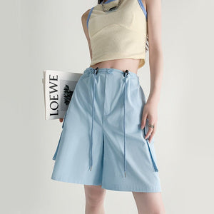 Pure cotton washed shorts women's summer new loose straight overalls casual spice wide - leg sports five - point medium pants - Negative Apparel