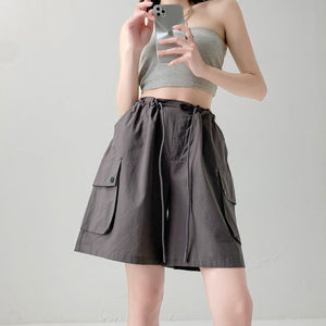 Pure cotton washed shorts women's summer new loose straight overalls casual spice wide - leg sports five - point medium pants - Negative Apparel