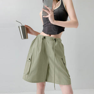 Pure cotton washed shorts women's summer new loose straight overalls casual spice wide - leg sports five - point medium pants - Negative Apparel