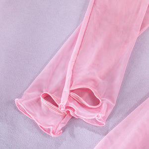 Pure desire cute perspective mesh skirt with chain halter neck with gloves four sets lingerie set - Negative Apparel