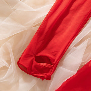 Pure desire cute perspective mesh skirt with chain halter neck with gloves four sets lingerie set - Negative Apparel