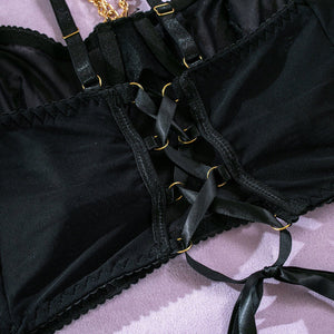 Pure desire cute perspective mesh skirt with chain halter neck with gloves four sets lingerie set - Negative Apparel