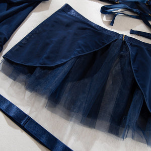 Pure desire cute perspective mesh skirt with chain halter neck with gloves four sets lingerie set - Negative Apparel