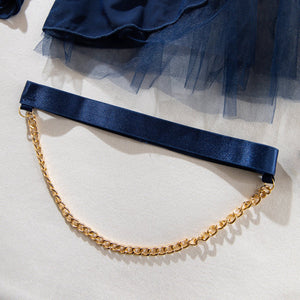 Pure desire cute perspective mesh skirt with chain halter neck with gloves four sets lingerie set - Negative Apparel