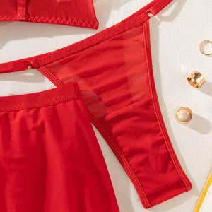 Pure desire cute perspective mesh skirt with chain halter neck with gloves four sets lingerie set - Negative Apparel