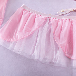 Pure desire cute perspective mesh skirt with chain halter neck with gloves four sets lingerie set - Negative Apparel