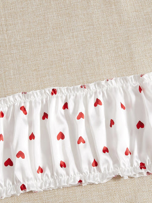 Pure Desire Heart Print Bandeau Satin Lingerie Set - Negative Apparel