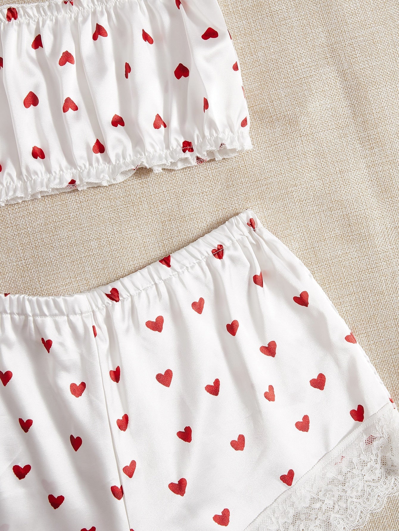 Pure Desire Heart Print Bandeau Satin Lingerie Set - Negative Apparel