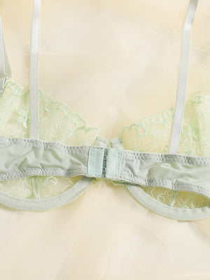 Pure Desire Sheer Mesh Embroidery Underwire Lingerie Set - Negative Apparel