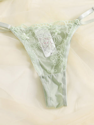 Pure Desire Sheer Mesh Embroidery Underwire Lingerie Set - Negative Apparel