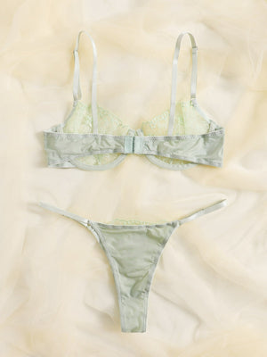 Pure Desire Sheer Mesh Embroidery Underwire Lingerie Set - Negative Apparel