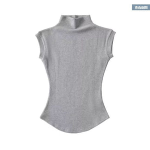 Pure desire style small high collar white short - sleeved T-shirt female summer cami top - Negative Apparel